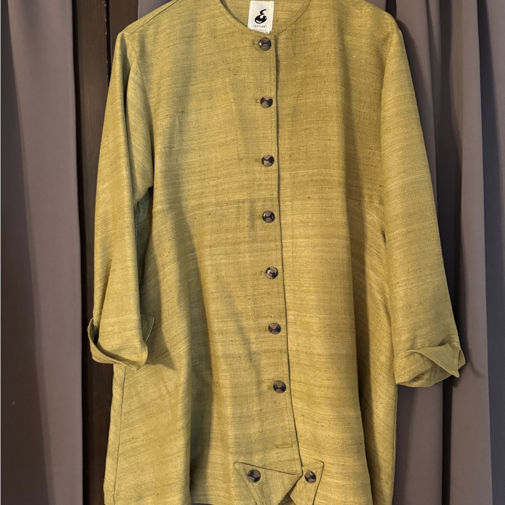 Yellow Boxy Button Down Dress with Mandarin Collar